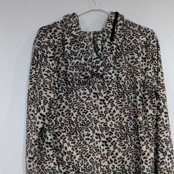 Loungeable Leopard Print Cat Fleece Onesie Pajamas Tan Black Size Large - Picture 5 of 5